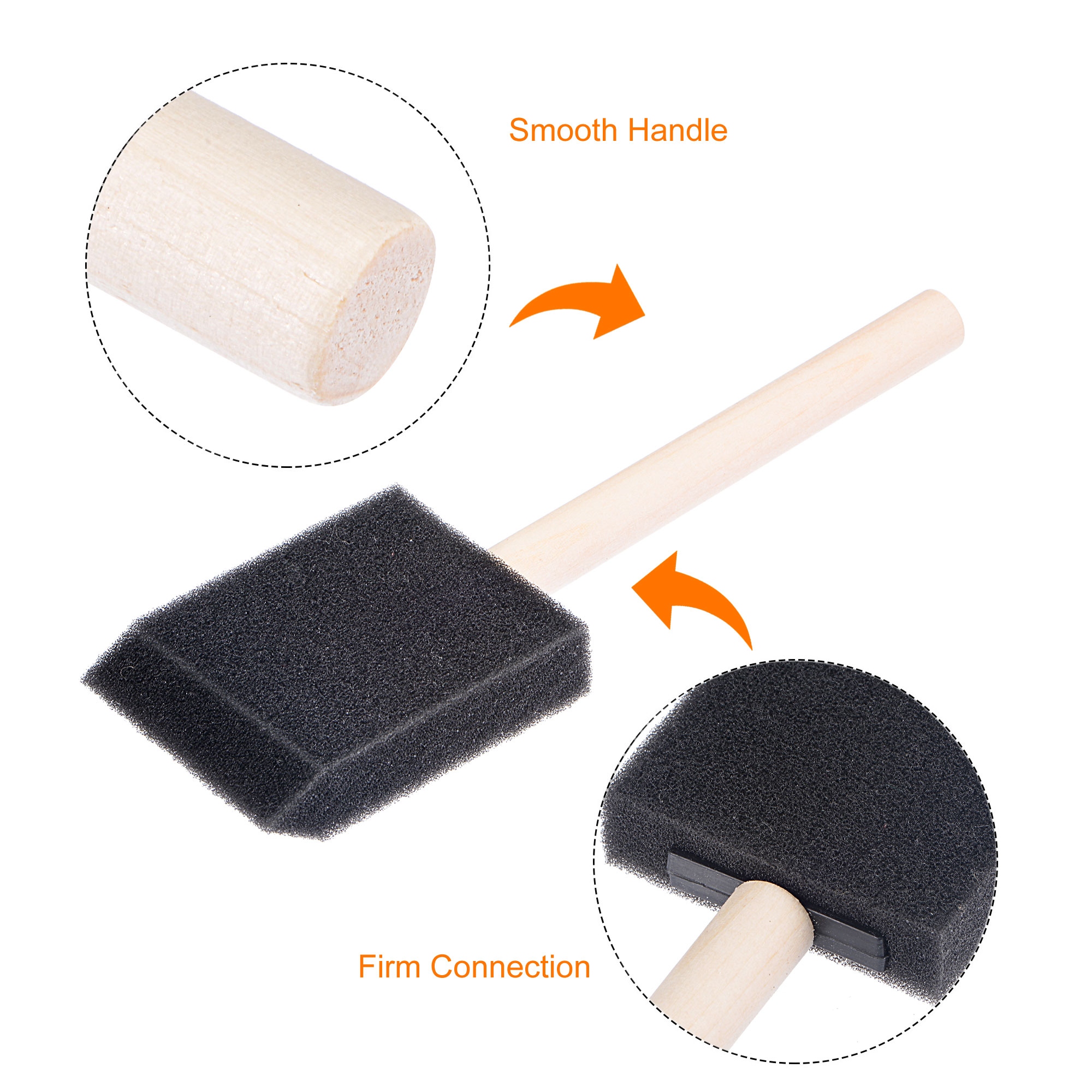 2 inch Foam Paint Brushes Bevel Edge W Wood Handle Sponge Brush 48pcs - Black - 2